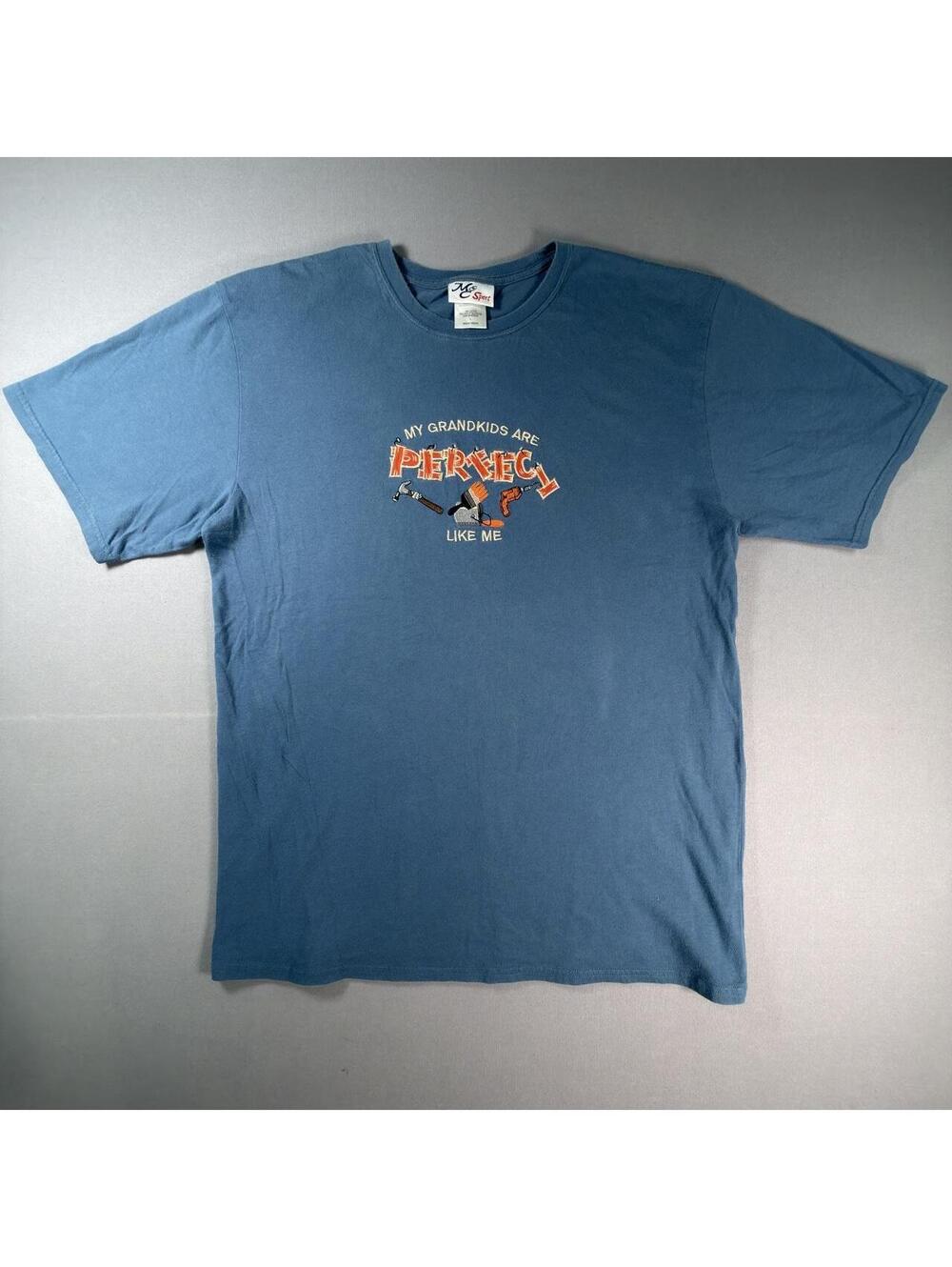 VTG My Grandkids Are Perfect Like Me Funny Novelty T Shirt Mens Large Blue